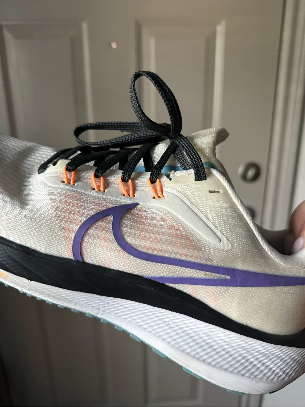 Nike Cream and Purple Swoosh Athletic Sneakers